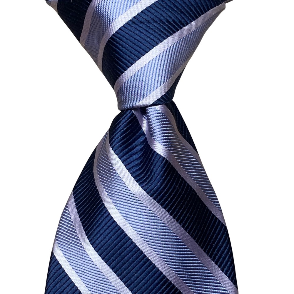 Hart Schaffner Marx Tie Repp Jacquard Mens Blue Silk Striped USA Classic